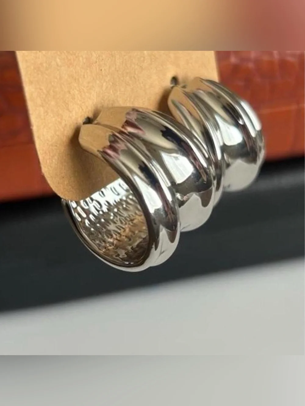 Silver chunky hoop earrings
